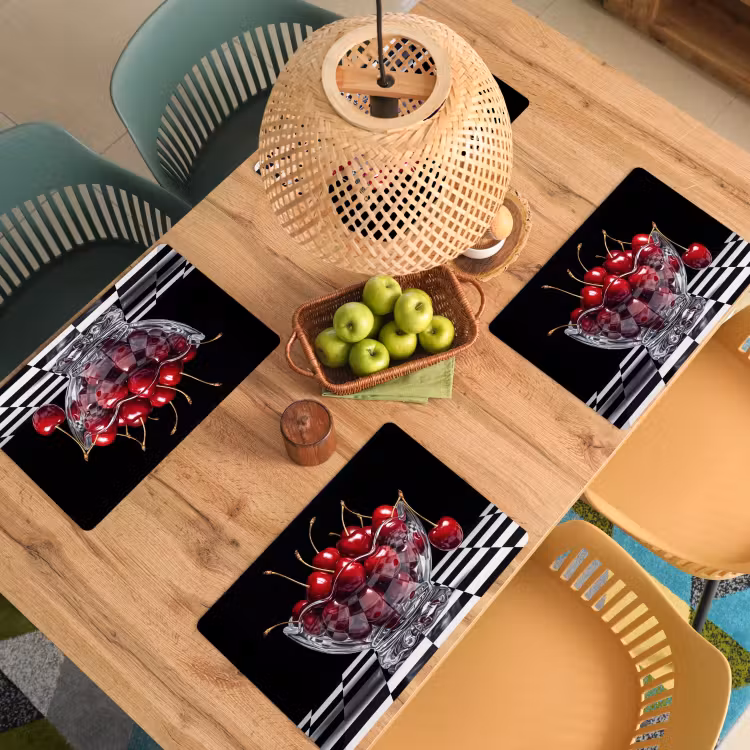 Tischset - 6 Stück - Essen – Kirschen – Rot - Eten - Kersen - Rood Placemat vinyl groot