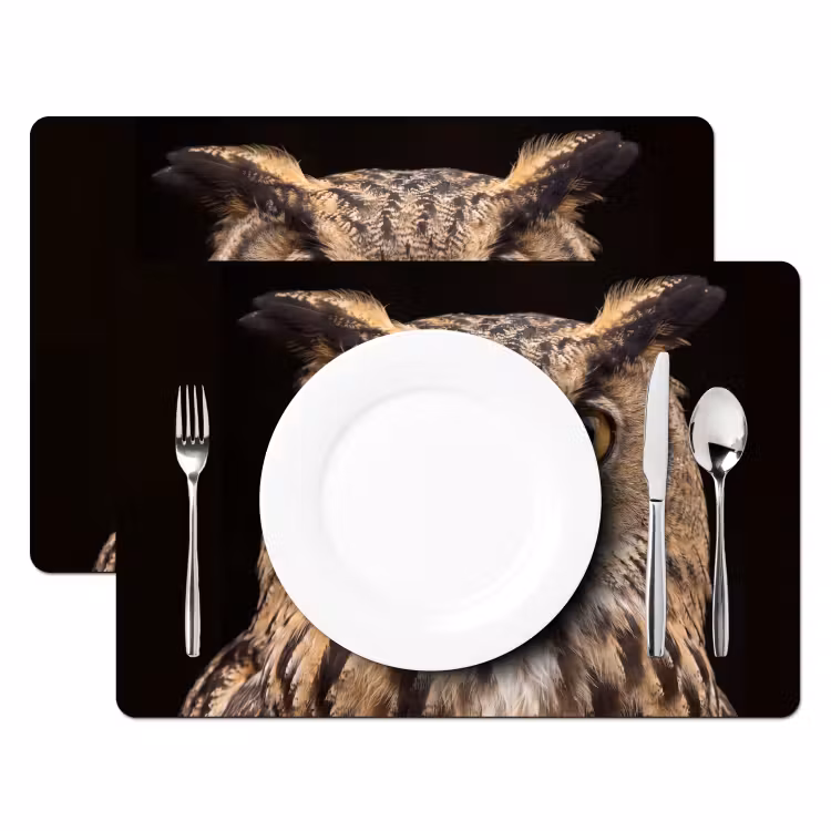 Oehoe - Uil - Portret - Bruin Placemat vinyl groot -zzsfeer2_Kitchenyeah-website