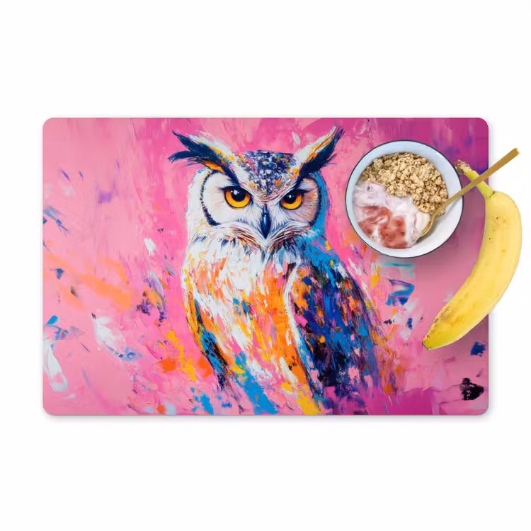 Uil - Roze - Blauw - Verf - Abstract Placemat vinyl groot -zzzproduct_Kitchenyeah-website