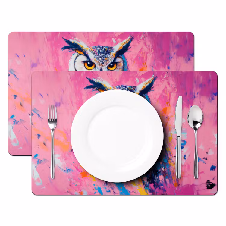 Uil - Roze - Blauw - Verf - Abstract Placemat vinyl groot -zzsfeer2_Kitchenyeah-website
