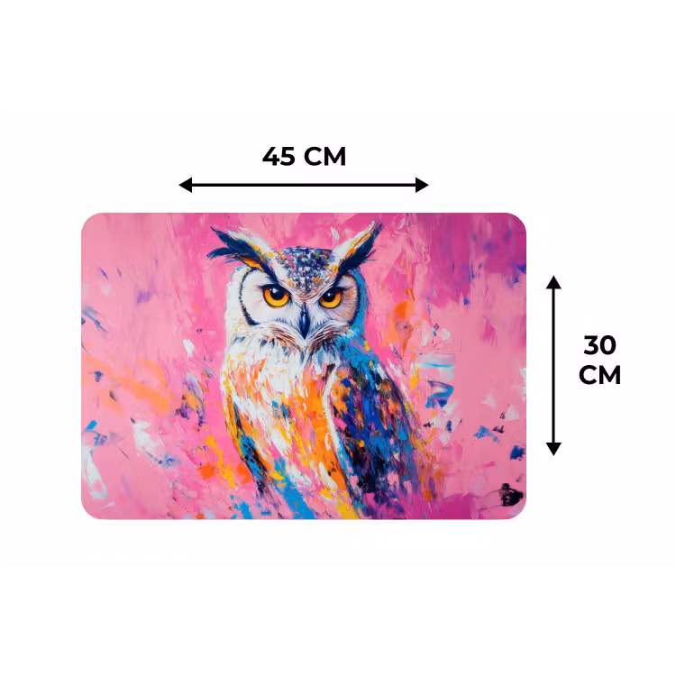 Uil - Roze - Blauw - Verf - Abstract Placemat vinyl groot -specs