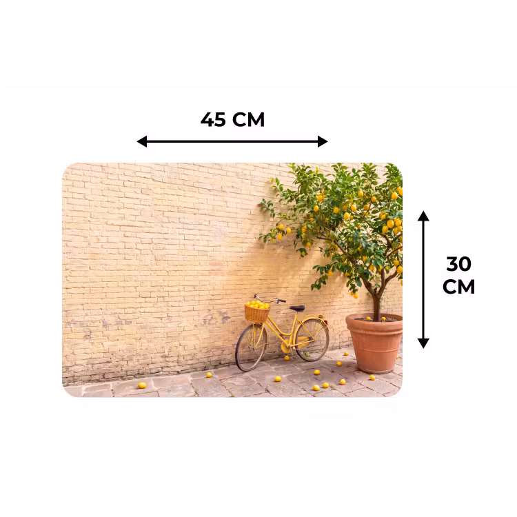 Fiets - Mand - Eten - Geel - Zomer Placemat vinyl groot -specs
