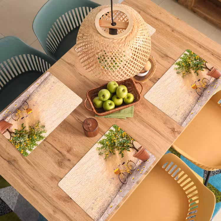 Fiets - Mand - Eten - Geel - Zomer Placemat vinyl groot -zzsfeer5_Kitchenyeah-website