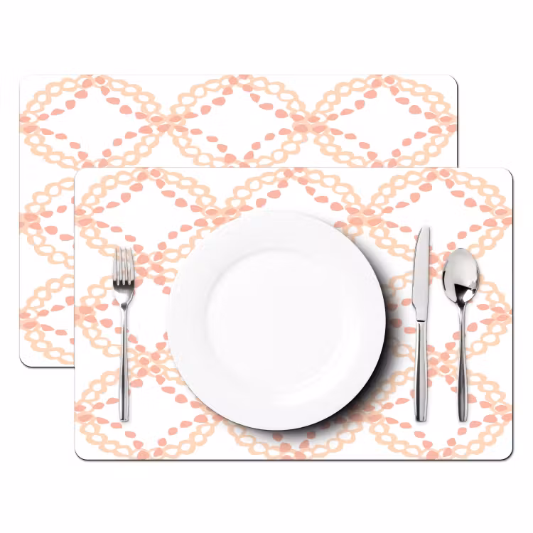 Koraalkleur - Vlechtmotief - Wit Placemat vinyl groot 368 -zzsfeer2_Kitchenyeah-website