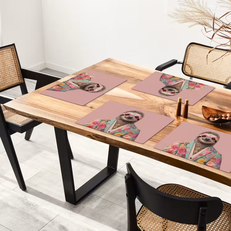 Luiaard - Bloemenprint - Bril - Roze Placemat vinyl groot -zzsfeer4_Kitchenyeah-website