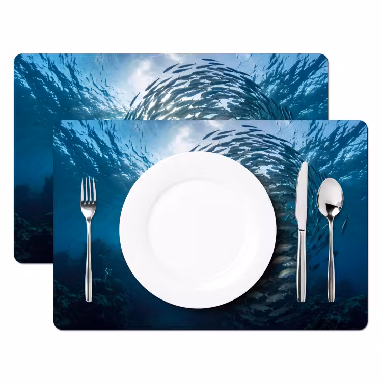 Vis - School - Oceaan - Natuur - Blauw Placemat vinyl groot -zzsfeer2_Kitchenyeah-website