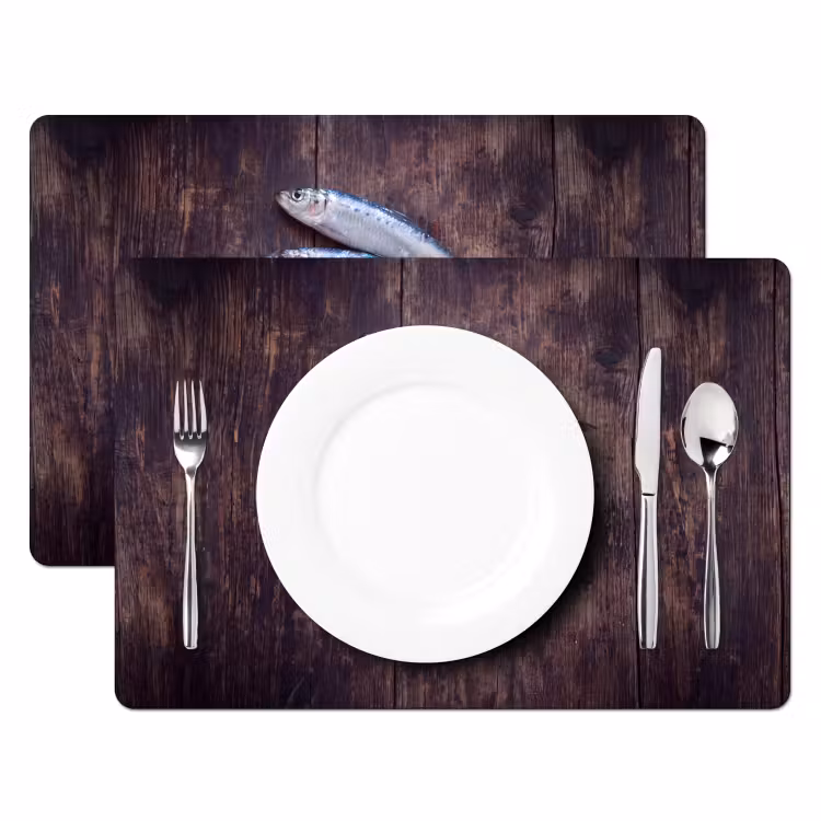 Tischset - 6 Stück - Fisch – Holz – Essen - Vis - Hout - Eten Placemat vinyl groot