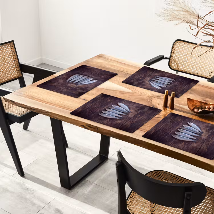 Tischset - 6 Stück - Fisch – Holz – Essen - Vis - Hout - Eten Placemat vinyl groot