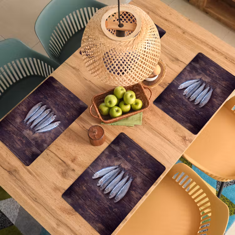 Tischset - 6 Stück - Fisch – Holz – Essen - Vis - Hout - Eten Placemat vinyl groot