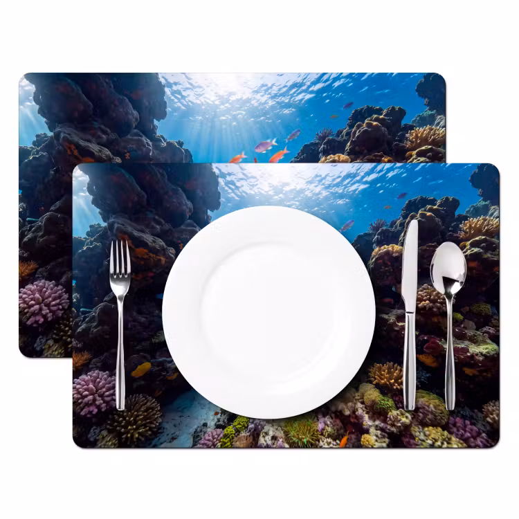 Vis - Koraalrif - Onderwater - Levendig - Blauw Placemat vinyl groot -zzsfeer2_Kitchenyeah-website