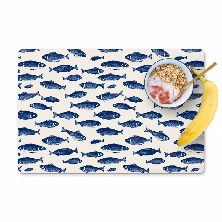 Vissen - Patroon - Blauw - Wit Placemat vinyl groot 368 -zzzproduct_Kitchenyeah-website