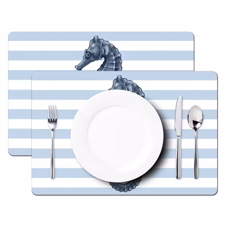 Vis - Oceaan - Illustratie - Blauw - Strepen Placemat vinyl groot -zzsfeer2_Kitchenyeah-website