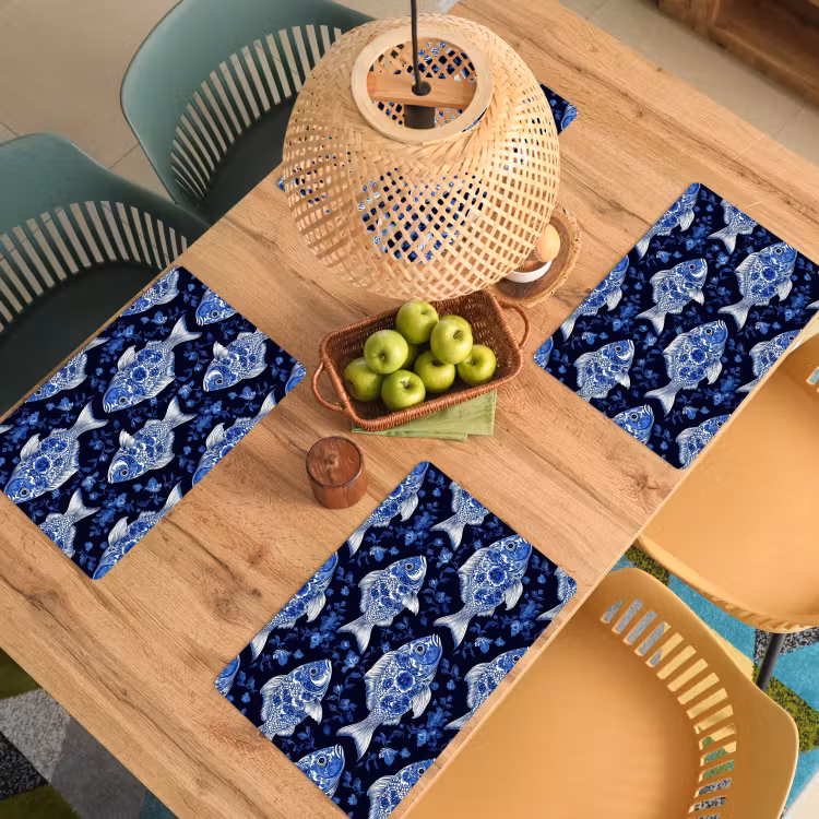Vissen - Bloemen - Blauw Placemat vinyl groot 368 -zzsfeer5_Kitchenyeah-website