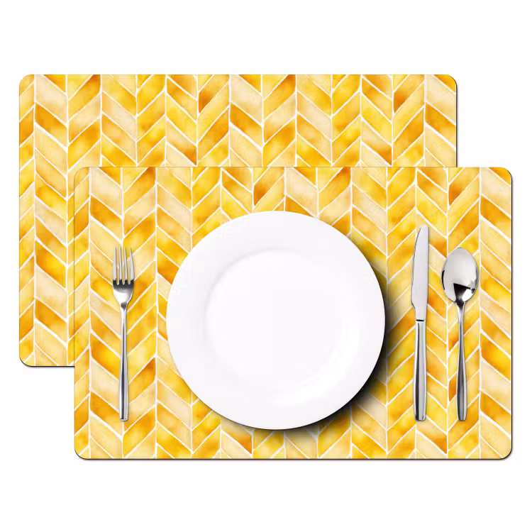 Visgraat - Aquarel - Patronen - Goudgeel Placemat vinyl groot 368 -zzsfeer2_Kitchenyeah-website