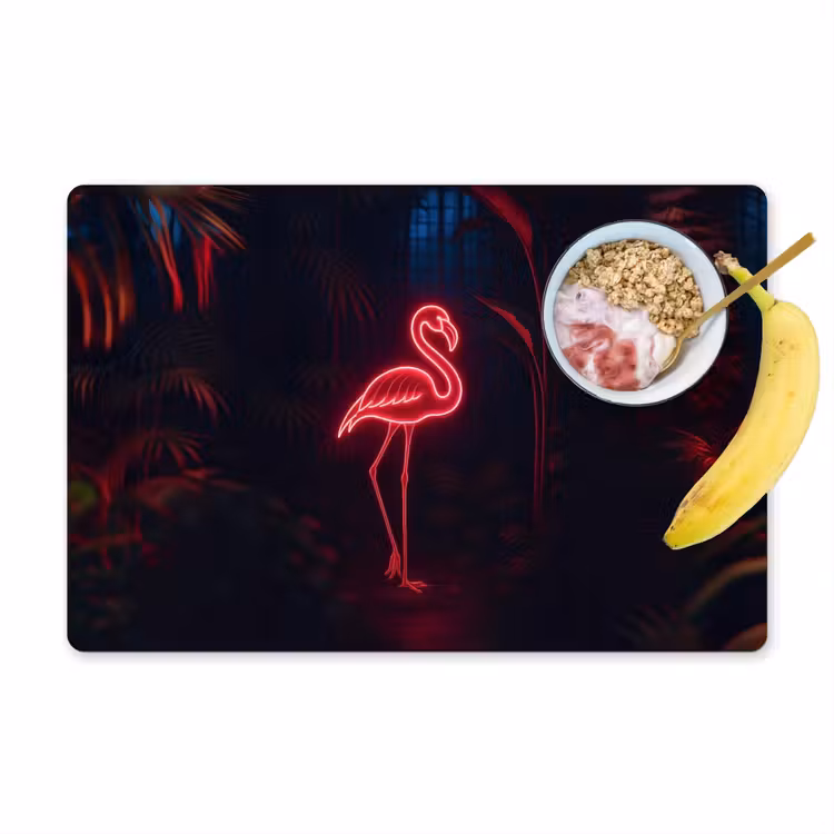 Flamingo - Roze - Neon - Licht Placemat vinyl groot -zzzproduct_Kitchenyeah-website