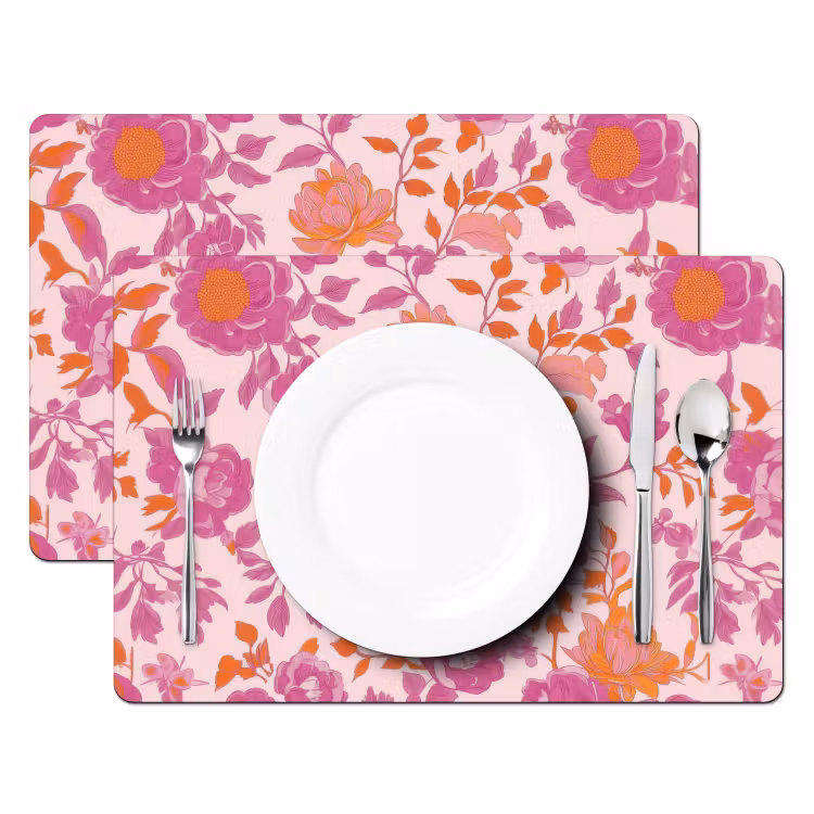 Bloemenpatroon - Roze - Oranje - Bloemen Placemat vinyl groot -zzsfeer2_Kitchenyeah-website