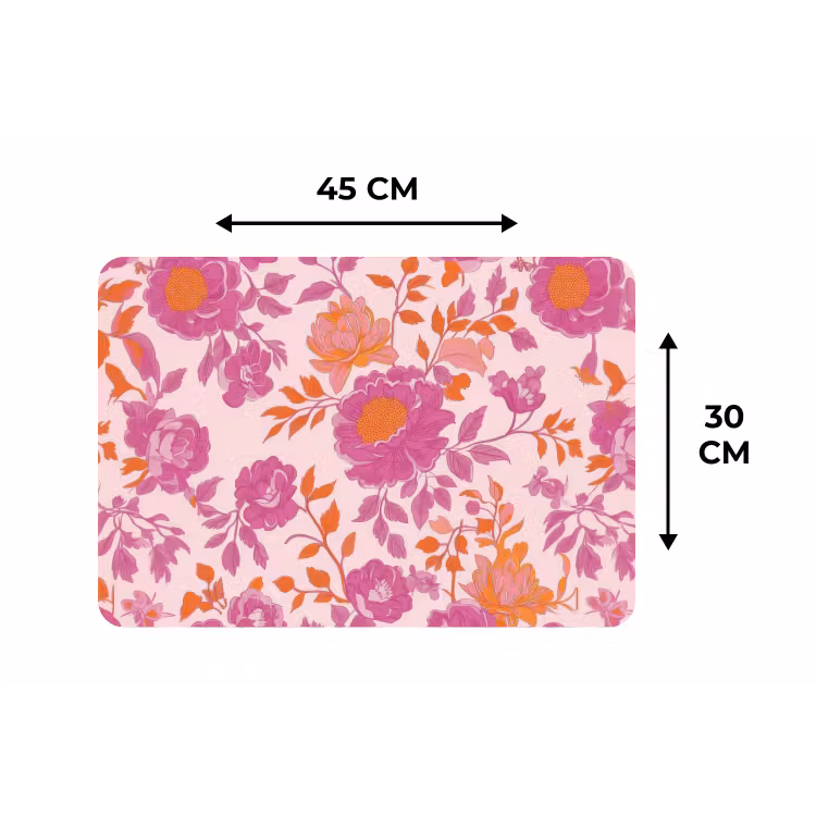 Bloemenpatroon - Roze - Oranje - Bloemen Placemat vinyl groot -specs