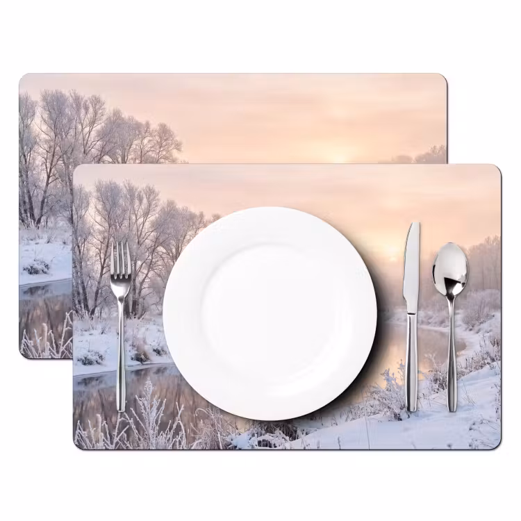 Rivier - Winter - Landschap - Sneeuw - Zonsopgang Placemat vinyl groot -zzsfeer2_Kitchenyeah-website