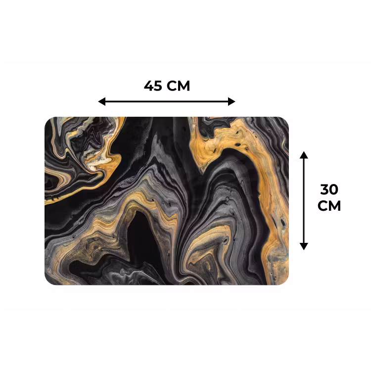 Versmelting van Zwart en Goud Placemat vinyl groot -specs