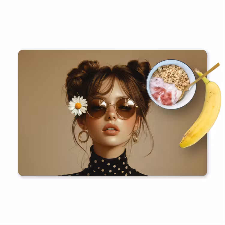 Vrouw - Beige - Bloem - Modern - Portret Placemat vinyl groot -zzzproduct_Kitchenyeah-website