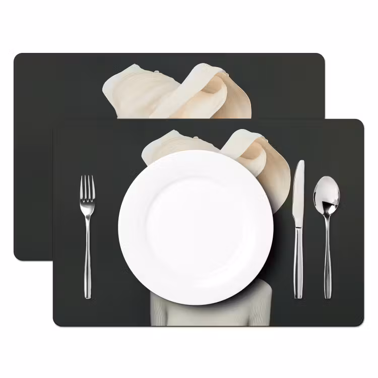 Vrouw - Beige - hoed Placemat vinyl groot -zzsfeer2_Kitchenyeah-website
