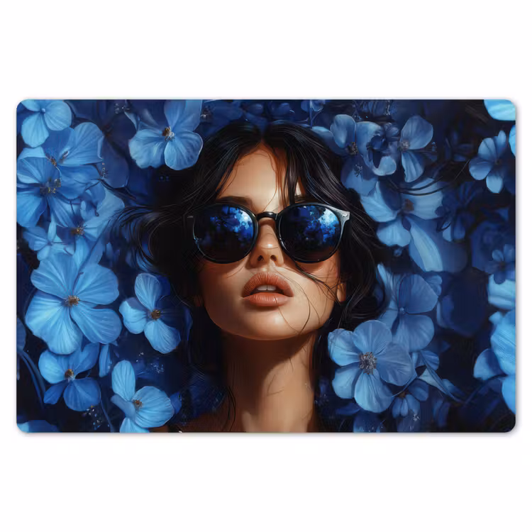 Vrouw - Blauw - Bloemen - Vlinders - Natuur Placemat vinyl groot -zzsfeer1_Kitchenyeah-website