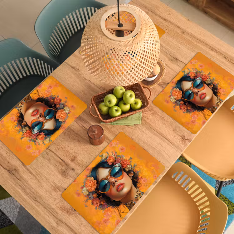 Vrouw - Bloemen - Aesthetic - Oranje Placemat vinyl groot -zzsfeer5_Kitchenyeah-website