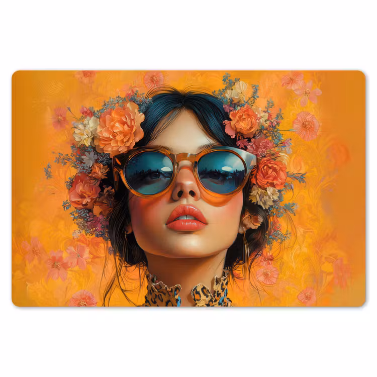 Vrouw - Bloemen - Aesthetic - Oranje Placemat vinyl groot -zzsfeer1_Kitchenyeah-website