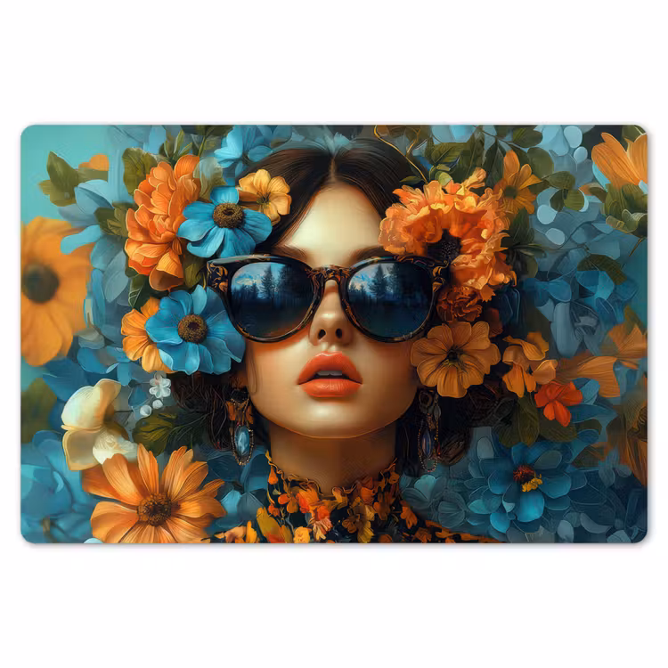 Vrouw - Bloemen - Oranje - Blauw - Modern Placemat vinyl groot -zzsfeer1_Kitchenyeah-website