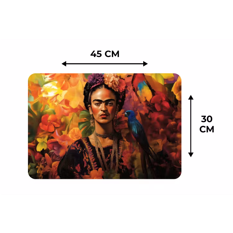 Vrouw - Bloemen - Papegaai - Schilderachtig Placemat vinyl groot -specs