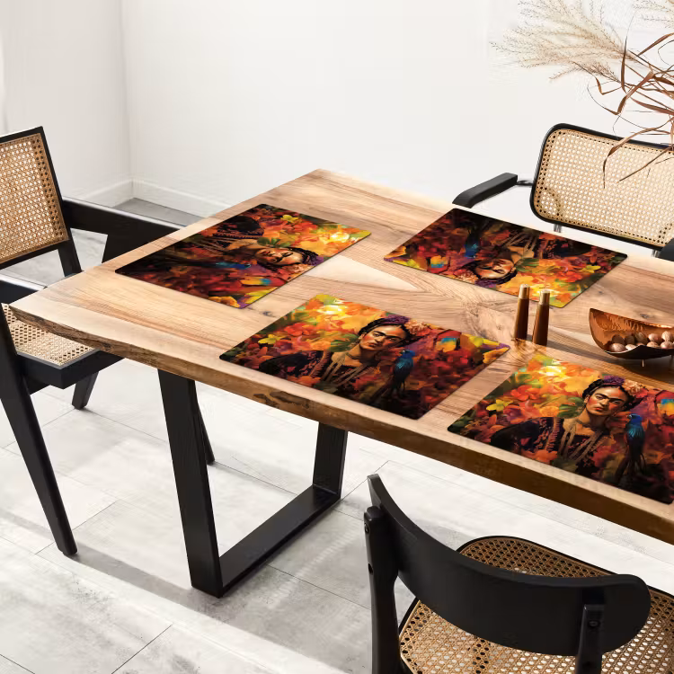Vrouw - Bloemen - Papegaai - Schilderachtig Placemat vinyl groot -zzsfeer4_Kitchenyeah-website