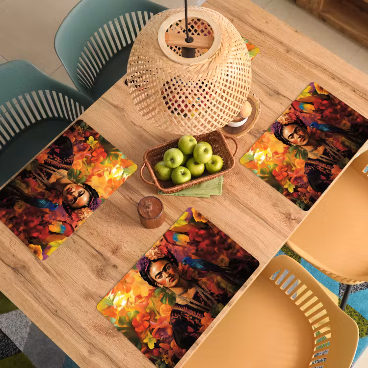 Vrouw - Bloemen - Papegaai - Schilderachtig Placemat vinyl groot -zzsfeer5_Kitchenyeah-website