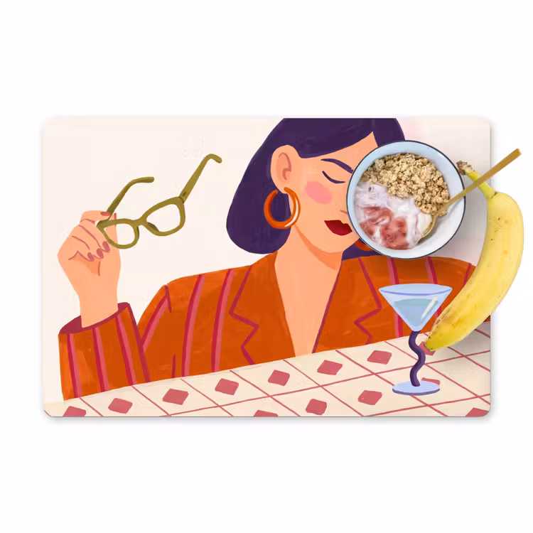 Vrouw - Bril - Cocktail - Illustratie - Modern Placemat vinyl groot -zzzproduct_Kitchenyeah-website