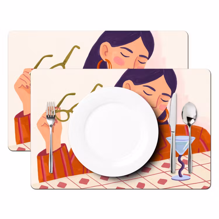 Vrouw - Bril - Cocktail - Illustratie - Modern Placemat vinyl groot -zzsfeer2_Kitchenyeah-website