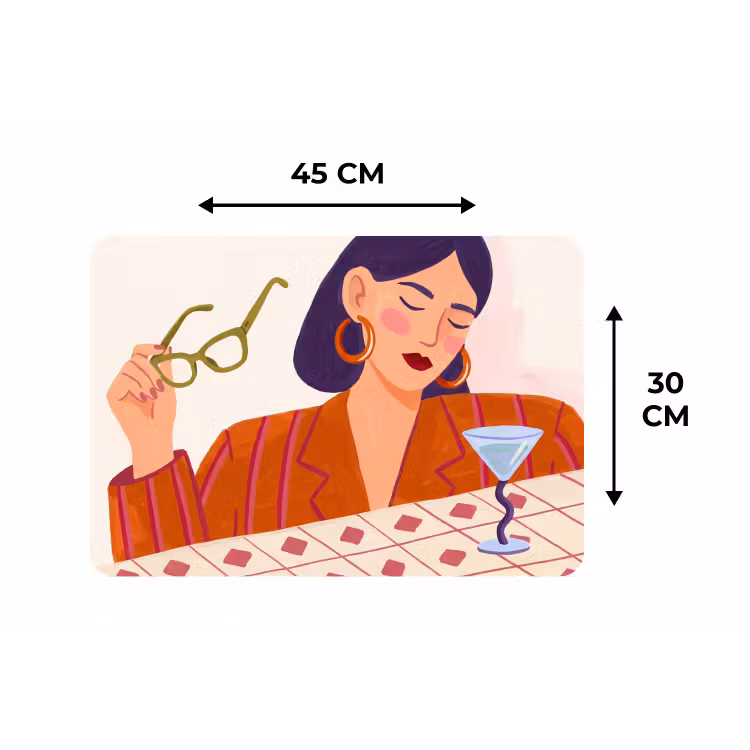 Vrouw - Bril - Cocktail - Illustratie - Modern Placemat vinyl groot -specs