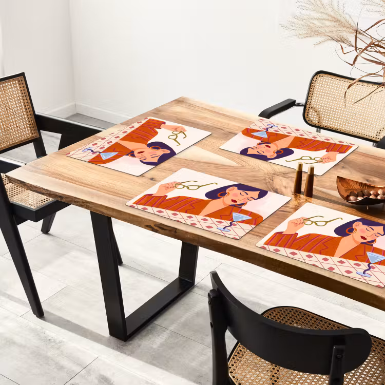 Vrouw - Bril - Cocktail - Illustratie - Modern Placemat vinyl groot -zzsfeer4_Kitchenyeah-website