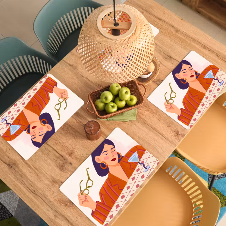 Vrouw - Bril - Cocktail - Illustratie - Modern Placemat vinyl groot -zzsfeer5_Kitchenyeah-website