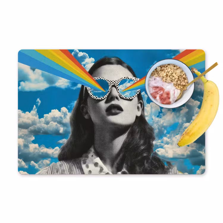 Vrouw - Bril - Regenboog - Wolken Placemat vinyl groot -zzzproduct_Kitchenyeah-website