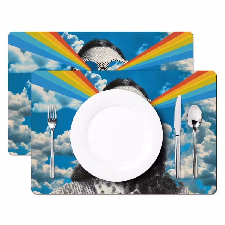 Vrouw - Bril - Regenboog - Wolken Placemat vinyl groot -zzsfeer2_Kitchenyeah-website