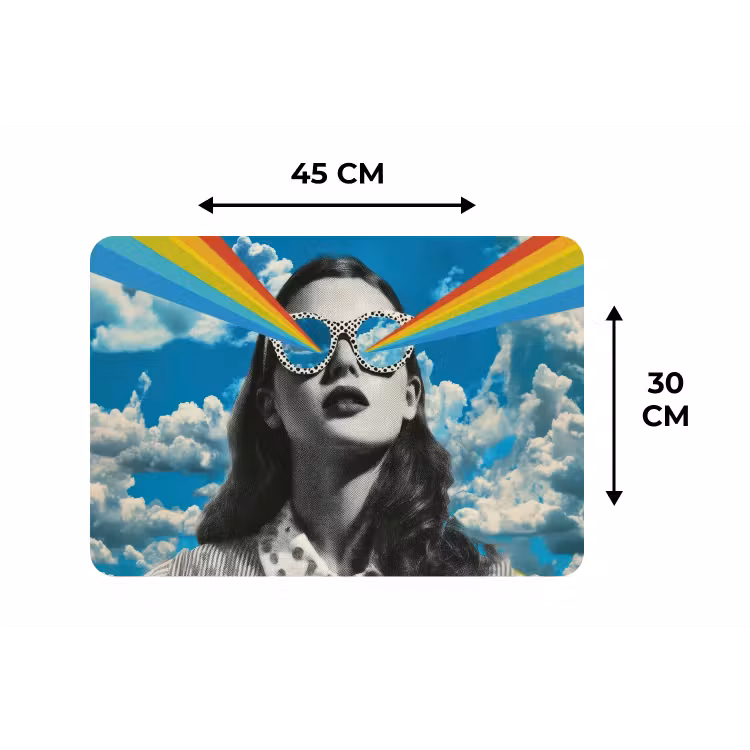 Vrouw - Bril - Regenboog - Wolken Placemat vinyl groot -specs
