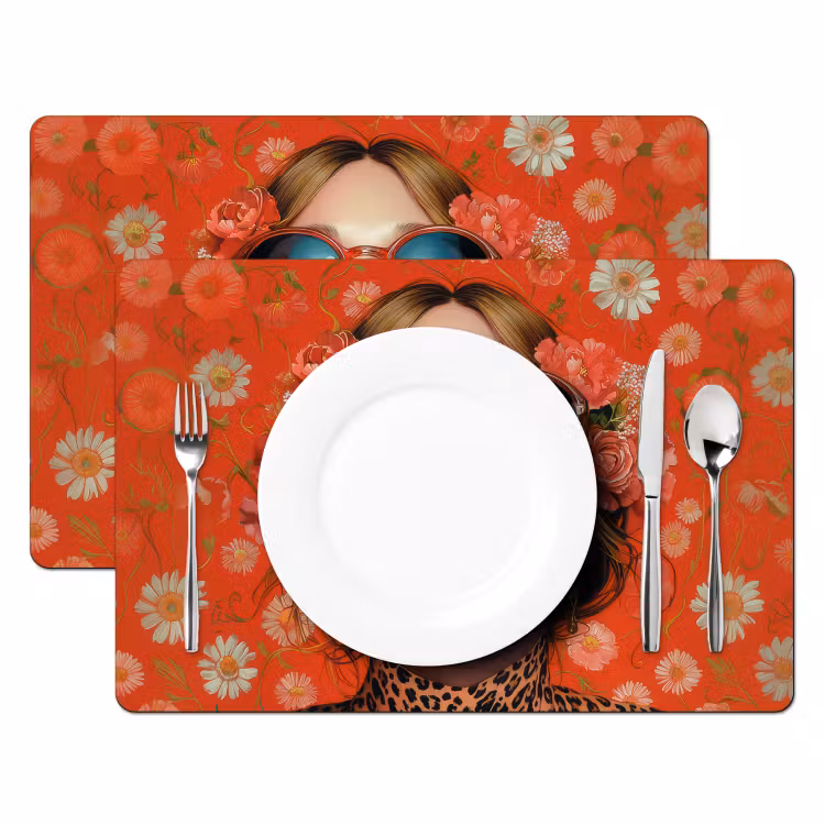 Vrouw - Kleurrijk - Dierenprint - Bloemen Placemat vinyl groot -zzsfeer2_Kitchenyeah-website