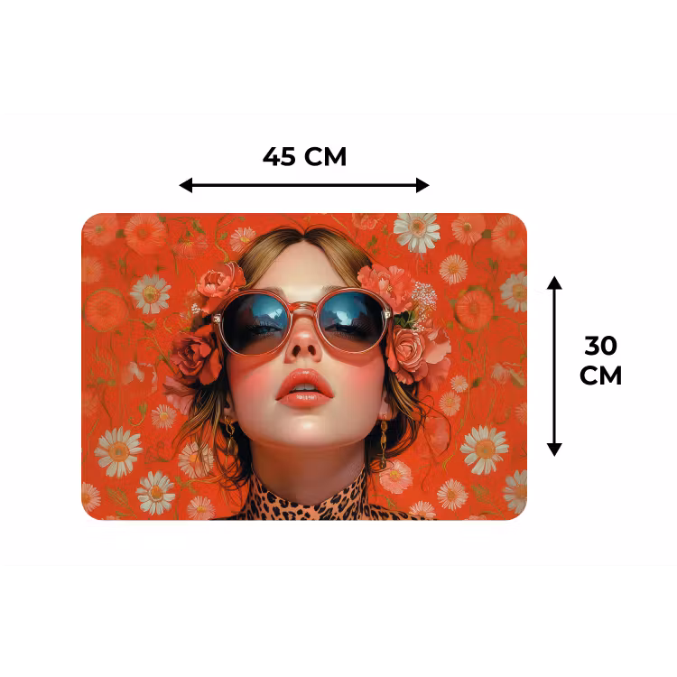 Vrouw - Kleurrijk - Dierenprint - Bloemen Placemat vinyl groot -specs