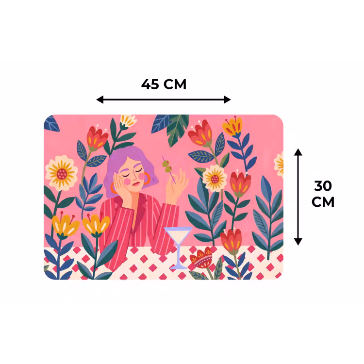 Vrouw - Cocktail - Bloemen - Modern - Roze Placemat vinyl groot -specs
