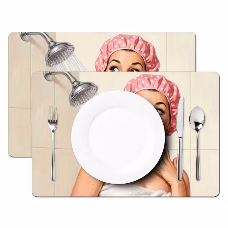 Vrouw - Douche - Roze Placemat vinyl groot -zzsfeer2_Kitchenyeah-website