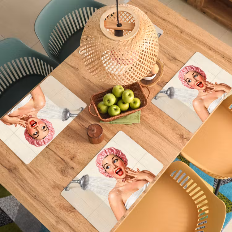Vrouw - Douche - Roze Placemat vinyl groot -zzsfeer5_Kitchenyeah-website