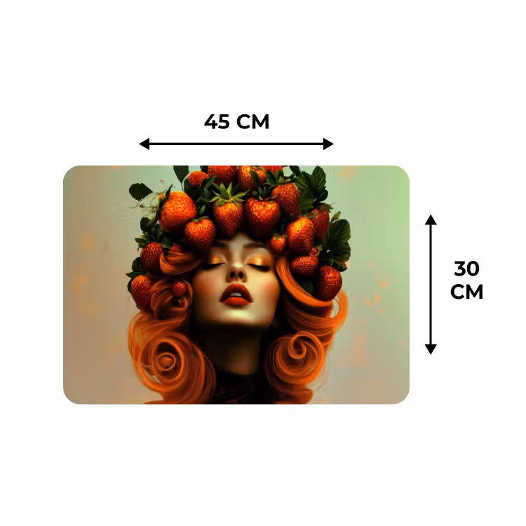 Vrouw - Aardbeien - Kroon Placemat vinyl groot -specs