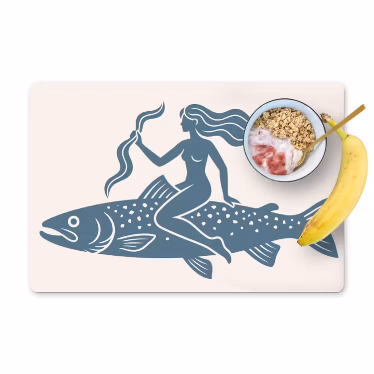 Vrouw - Vis - Fantasie - Abstract - Blauw Placemat vinyl groot -zzzproduct_Kitchenyeah-website