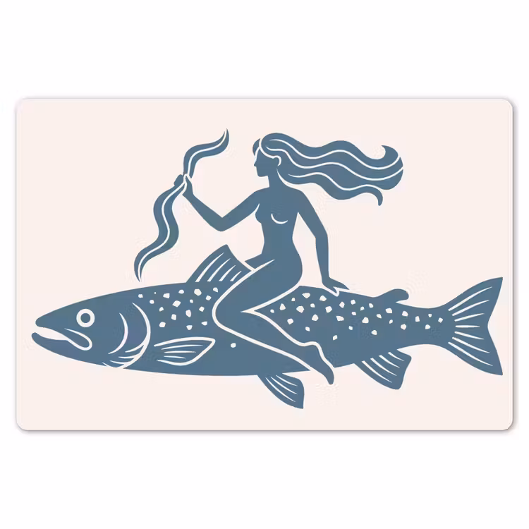 Vrouw - Vis - Fantasie - Abstract - Blauw Placemat vinyl groot -zzsfeer1_Kitchenyeah-website