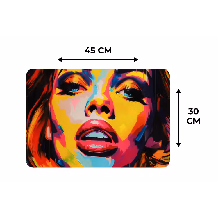 Vrouw - Gezicht - Kleurrijk Placemat vinyl groot -specs