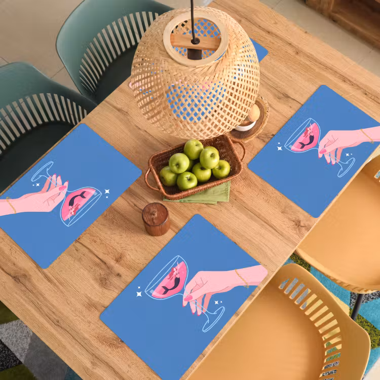 Vrouw - Glas - Abstract - Roze - Blauw Placemat vinyl groot -zzsfeer5_Kitchenyeah-website